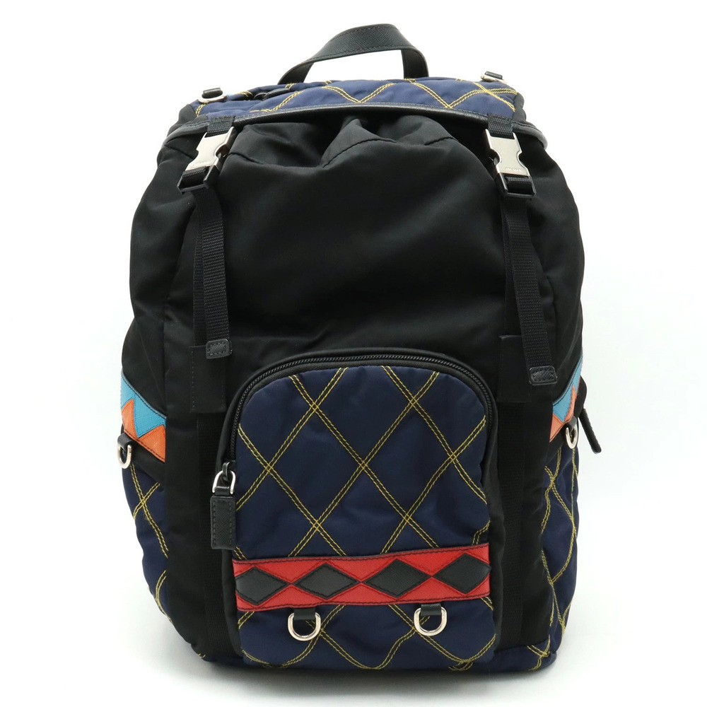 Prada Quilted Backpack Rucksack Leather BALTICO Navy Blue Multicolor